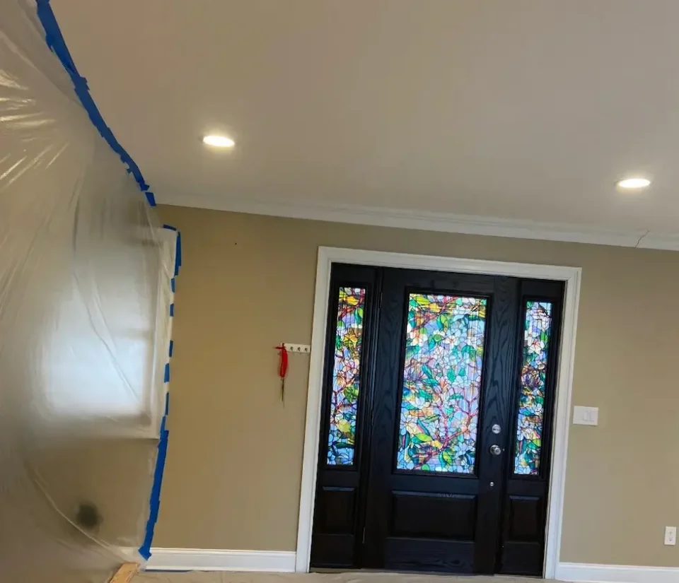 new front door with stained glass